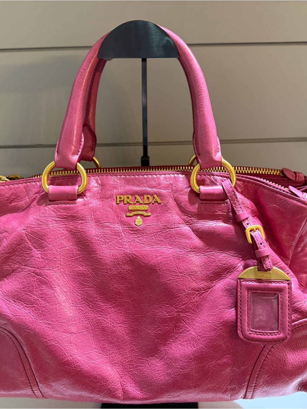 Prada Hot Pink Leather Tote with Gold Hardware